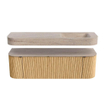 MONDIAZ THOR-DLUX 150cm badmeubel ronding links + rechts kleur Oak met 1 lade en 2 deuren. Vrijhangende wastafel CLOUD Rechts 1 kraangat kleur Saba. SW1464880