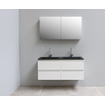 Basic Bella Meuble salle de bains avec lavabo acrylique Noir avec armoire toilette 2 portes gris 120x55x46cm 2 trous de robinet Blanc brillant SW491943
