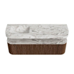 MONDIAZ THOR-DLUX 160cm badmeubel ronding links + rechts kleur Walnut met 1 lade en 2 deuren. Vrijhangende wastafel CLOUD Links 1 kraangat kleur Glace. SW1465024
