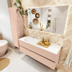 Mondiaz VICA ensemble de meuble de salle de bain - 140cm - meuble sous vasque rosee - 2 tiroirs - lavabo moon gauche - 1 trou de robinet - version haute de 60cm - talc SW1080355