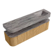 MONDIAZ THOR-DLUX Meuble de salle de bains 180cm arrondi gauche + droite couleur Oak avec 2 tiroirs et 2 portes. Vasque suspendue CLOUD Droite 1 trou de robinet couleur Sombra. SW1466270
