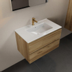 Mondiaz AIVY Ensemble de meuble - 80x45x50cm - 1 trou de robinet - 1 vasque Talc céramique - Centre - 2 tiroirs - avec miroir - Melamine Chai SW892407