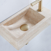 Saniclass Fuente Ensemble lave-mains - 40x22x10cm - trou de robinet à droite - robinet de lave-mains laiton brossé PVD - bouchon de vidage - siphon abaissé - pierre naturelle mouchetée SW1445941