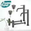 FugaFlow Eccelente Sobrado Slim Kit robinet lavabo - pour double vasque - robinet rehaussé - bonde non-obturable - siphon design - Gunmetal PVD SW1124402