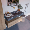 Mondiaz ALAN-DLUX Ensemble de meuble - 100cm - meuble Washed Oak mat - 1 tiroir - Lavabo Cloud Lava suspendu - vasque Droite - 0 trous de robinet SW809086