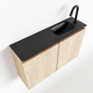 MONDIAZ TURE Kit lave-mains - 80x23x50cm - 1 trou de robinet - 2 portes - chêne blanchi mat - Lavabo à droite - Solid Surface Noir SW475494