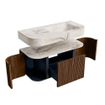 MONDIAZ THOR-DLUX 100cm meuble de salle de bains arrondi gauche + droite couleur Walnut avec 1 tiroir et 2 portes. Vasque suspendue CLOUD droite sans trou de robinet couleur Frappe. SW1467332