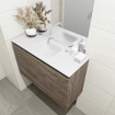 MONDIAZ OLAN Kit lave-mains - 80x30x40cm - 0 trous de robinet - 1 tiroir - marron foncé mat - lavabo centré - Solid Surface Blanc SW473492