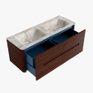 Mondiaz CIRO-DLUX Badkamermeubelset - 130x45x50cm - Solid surface wastafel Frappe - 2 wasbak Dubbel - zonder kraangaten - 4 lades - Ruby SW1531313