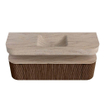 MONDIAZ THOR-DLUX 150cm badmeubel ronding links + rechts kleur Walnut met 1 lade en 2 deuren. Vrijhangende wastafel CLOUD Midden 1 kraangat kleur Saba. SW1464866