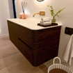 Mondiaz CIRO-DLUX Badkamermeubelset - 120x45x50cm - Solid surface wastafel Opalo - 1 wasbak Rechts - zonder kraangaten - 2 lades - Walnut SW1530507