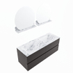 Mondiaz VICA-DLUX ensemble de meuble de salle de bain - 130cm - meuble sous-vasque gris foncé - 4 tiroirs - lavabo encastré cloud double - sans trous de robinet - version haute de 60cm - glace SW1087613