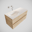 MONDIAZ VICA Ensemble de meuble salle de bain - 100cm - 2 tiroirs - lavabo Moon gauche - 0 trous de robinet - solid surface chêne blanchi SW409862