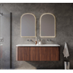 Royal Plaza Terra Ensemble meuble de salle de bains - 140x47x46cm - vasque en céramique blanc brillant - 2 vasques - sans trous de robinet - 4 tiroirs - châtaignier (noyer) SW1441216