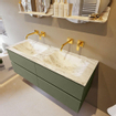 Mondiaz VICA-DLUX ensemble de meuble de salle de bain - 130cm - meuble sous-vasque armée - 4 tiroirs - lavabo encastré nuage double - sans trous de robinet - version haute de 60cm - glace SW1088100