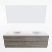 Mondiaz Vica ensemble de meuble de salle de bain - 160cm - meuble sous-vasque marron clair gris - 4 tiroirs - lavabo lune double - sans trous de robinet - couleur talc - miroir LED - version XL 60cm de haut SW1091354