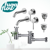 FugaFlow Eccelente Sobrado Slim Kit robinet lavabo - pour double vasque - robinet rehaussé - bonde non-obturable - siphon design bas - Chrome brillant SW1124426