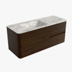 Mondiaz CIRO-DLUX Meuble de salle de bains - 120x45x50cm - plan vasque en solid surface Glace - 1 lavabo à gauche - sans trous de robinetterie - 2 tiroirs - Noyer SW1530267