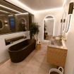Mondiaz CIRO-DLUX Meuble de salle de bains - 150x45x50cm - lavabo en solid surface Oza - 2 vasques double - sans trous de robinetterie - 4 tiroirs - Chêne SW1531139