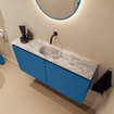 MONDIAZ TURE-DLUX Meuble toilette - 100cm - Jeans - EDEN - vasque Glace - position centrale - sans trou de robinet SW1103347