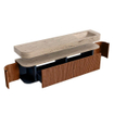 MONDIAZ THOR-DLUX 200cm meuble de salle de bains arrondi gauche + droite couleur Ruby avec 2 tiroirs et 2 portes. Vasque suspendue CLOUD droite sans trou de robinet couleur Arena. SW1467086