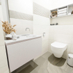 MONDIAZ OLAN Kit lave-mains - 80x30x40cm - 0 trou de robinet - 1 tiroir - lin mat - lavabo à droite - Solid Surface Blanc SW473401