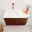 Mondiaz JOYA 61.6cm meuble de toilette - arrondi droit couleur Ruby - Vasque FAYE position Gauche Sans trou de robinet couleur Talc. SW1421780