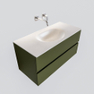 ENSEMBLE DE MEUBLE MONDIAZ VICA - 100cm - 2 tiroirs - lavabo Moon central - 0 trous de robinet - solid surface army SW410071