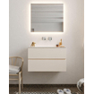 MONDIAZ VICA Ensemble de meuble salle de bain - 80cm - 2 tiroirs - lavabo Moon central - 0 trous de robinet - solid surface lin SW410896