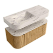 MONDIAZ THOR-DLUX 110cm badmeubel ronding links + rechts kleur Oak met 1 lade en 2 deuren. Vrijhangende wastafel CLOUD Links 1 kraangat kleur Nata. SW1462934