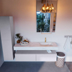 Mondiaz ALAN-DLUX Ensemble de meuble - 150cm - meuble Cale mat - 2 tiroirs - Lavabo Cloud Opalo suspendu - vasque Droite - 1 trou de robinet SW806739