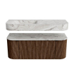 MONDIAZ THOR-DLUX 120cm badmeubel ronding links + rechts kleur Walnut met 1 lade en 2 deuren. Vrijhangende wastafel CLOUD Links 1 kraangat kleur Glace. SW1463195