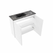 MONDIAZ TURE-DLUX Meuble toilette - 60cm - Talc - EDEN - vasque Lava - position gauche - sans trou de robinet SW1103596