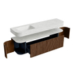 MONDIAZ THOR-DLUX 170cm badmeubel ronding links + rechts kleur Walnut met 1 lade en 2 deuren. Vrijhangende wastafel CLOUD Links zonder kraangat kleur Opalo. SW1465587
