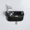 QeramiQ Fuente Ensemble de lavabo - 40x21.5x12cm - gauche - lisse - demi-rond - 1 trou de robinet - céramique - robinet de lavabo en acier inoxydable brossé - bouchon de vidange - siphon abaissé - noir mat SW1232813