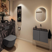 MONDIAZ TURE-DLUX Meuble toilette - 60cm - Dark Grey - EDEN - vasque Lava - position droite - sans trou de robinet SW1103731