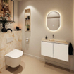 MONDIAZ TURE-DLUX Meuble toilette - 80cm - Talc - EDEN - vasque Frappe - position centrale - sans trou de robinet SW1102593