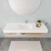 MONDIAZ ALAN 150cm - Ensemble meuble de salle de bains - tablette - chêne blanchi - lavabo suspendu - lavabo centré - 1 trou de robinet - talc SW408785