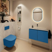 MONDIAZ TURE-DLUX Meuble WC 80 cm Jeans. EDEN lavabo Opalo position milieu. Sans trou de robinet. SW1104364