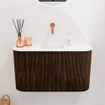 Mondiaz JOYA 73.2cm toiletmeubel - ronding links en rechts kleur Walnut - Wastafel FAYE positie Midden Zonder kraangat kleur Talc. SW1421330