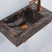 Saniclass Fuente Ensemble lave-mains - 40x22x10cm - trou de robinet à droite - robinet de lave-mains cuivre brossé PVD - bouchon de vidage - siphon abaissé - Dark Emporador SW1445950