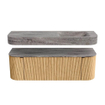 MONDIAZ THOR-DLUX 140cm badmeubel ronding links + rechts kleur Oak met 1 lade en 2 deuren. Vrijhangende wastafel CLOUD Rechts zonder kraangat kleur Oza. SW1464269