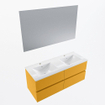 Mondiaz VICA ensemble de meuble de salle de bain - 120cm - meuble sous-vasque ocre - 4 tiroirs - lavabo denia double - 2 trous de robinet - couleur Blanc Brillant - miroir LED - version XL 60cm de haut SW1091956