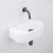 QeramiQ Fuente Ensemble de Lavabo - 40x21.5x12cm - lisse - demi-rond - céramique - ensemble de robinet gunmetal - bouchon de vidange - siphon abaissé - blanc mat SW1233115