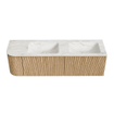 MONDIAZ KURVE-DLUX 155cm Meuble salle de bain avec module 25 G - couleur Oak - 2 tiroirs - 1 porte - vasque LEAF double / droite - sans trou de robinet - couleur Ostra SW1137760