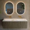 Mondiaz KURVE Ensemble de meuble de salle de bains - 130x46x40cm - 2 tiroirs - lavabo solid surface - double - sans trou de robinet - Shadow SW1414139