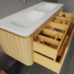 Saniclass Terra Meuble sous lavabo - 120cm - 2 tiroirs - lavabo solid surface - 1 cuve - sans trous de robinet - coins arrondis - sandwood (Chene clair) SW1447032