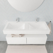 MONDIAZ ALAN 120cm - meuble bas - 2 tiroirs - lavabo suspendu - 2 bassins - 2 trous de robinet - talc SW408494