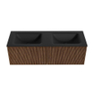 MONDIAZ KURVE 130cm Meuble salle de bain - couleur Walnut - 2 tiroirs - vasque CLOUD double - 2 trous de robinet - Urban SW1138504