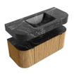 MONDIAZ THOR-DLUX 110cm badmeubel ronding links + rechts kleur Oak met 1 lade en 2 deuren. Vrijhangende wastafel CLOUD Midden zonder kraangat kleur Lava. SW1462743